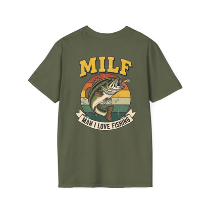 MILF Man I Love Fishing T-Shirt | Bass Retro Sunset Fishing Design