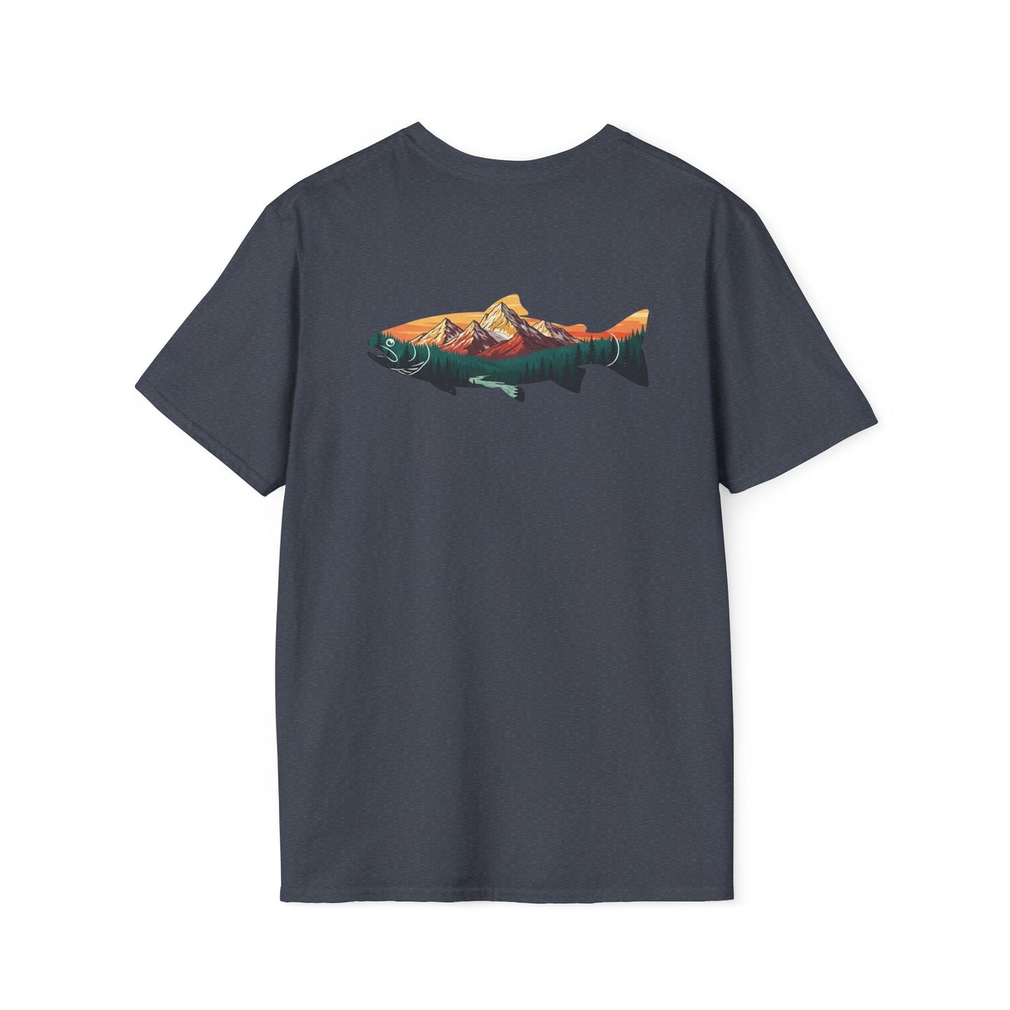 Outdoor Graphic Tee, Fishing Shirt, Mountain Range Trout Design, Nature Lover Gift, Retro Hiking T-Shirt, Camping Apparel, Adventure Shirt
