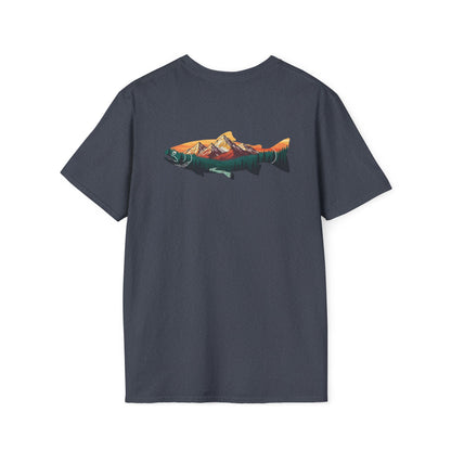 Outdoor Graphic Tee, Fishing Shirt, Mountain Range Trout Design, Nature Lover Gift, Retro Hiking T-Shirt, Camping Apparel, Adventure Shirt