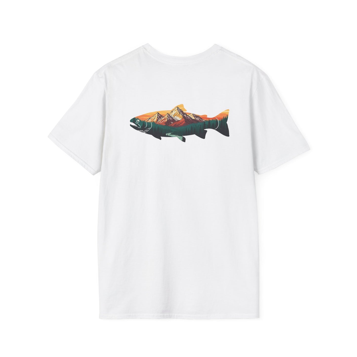 Outdoor Graphic Tee, Fishing Shirt, Mountain Range Trout Design, Nature Lover Gift, Retro Hiking T-Shirt, Camping Apparel, Adventure Shirt