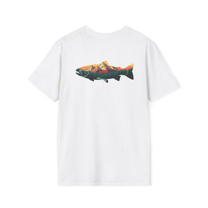 Outdoor Graphic Tee, Fishing Shirt, Mountain Range Trout Design, Nature Lover Gift, Retro Hiking T-Shirt, Camping Apparel, Adventure Shirt
