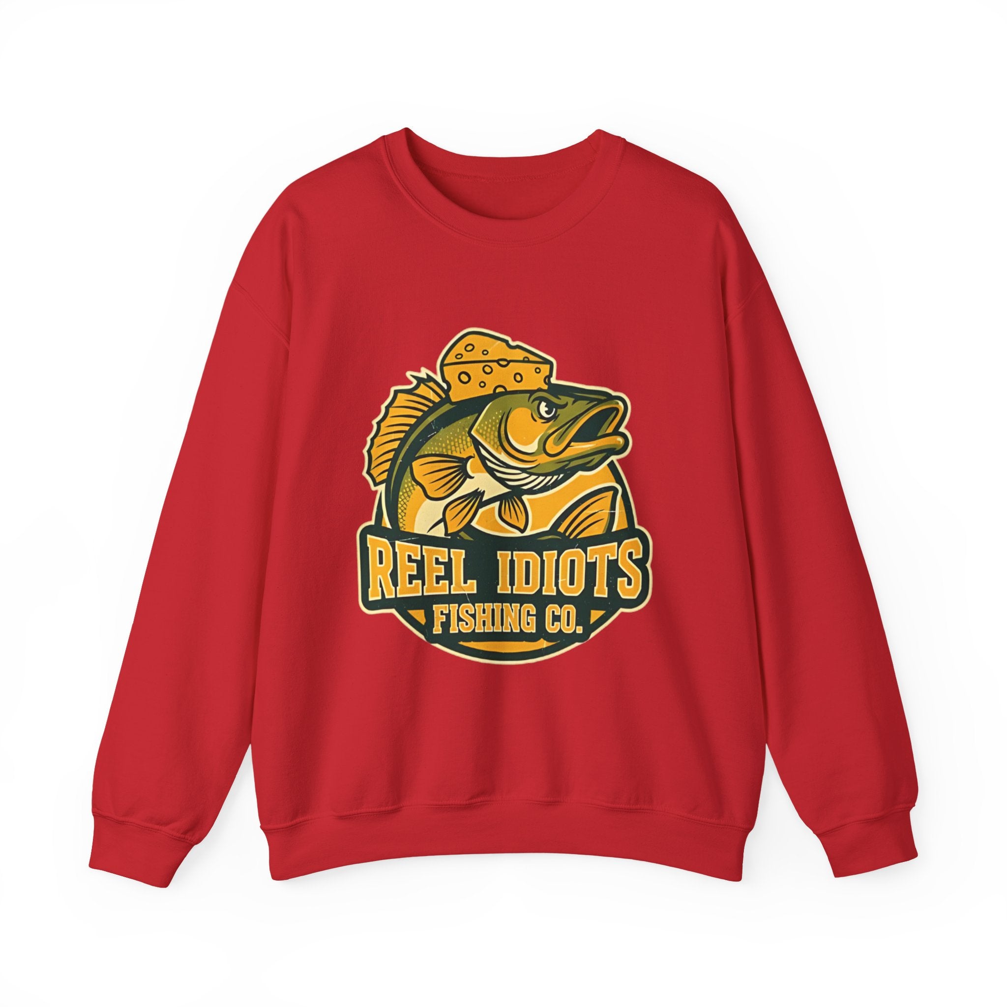 Fishing Sweatshirt — "Reel Idiots Fishing Co." Graphic Crewneck (Frictionless Back)