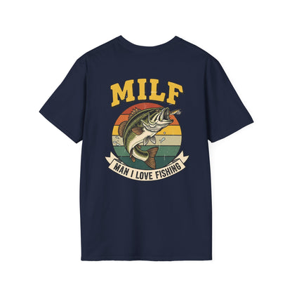 MILF Man I Love Fishing T-Shirt | Bass Retro Sunset Fishing Design