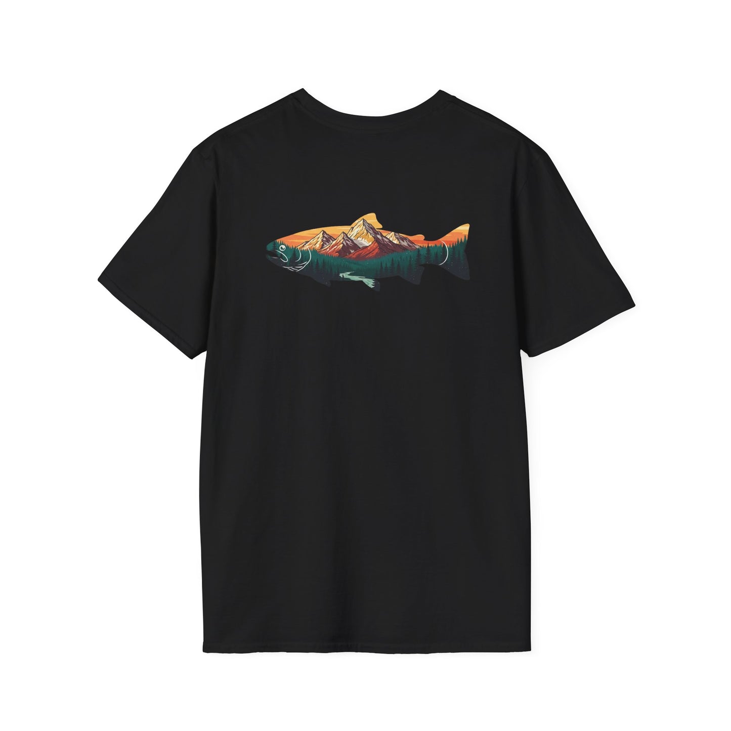 Outdoor Graphic Tee, Fishing Shirt, Mountain Range Trout Design, Nature Lover Gift, Retro Hiking T-Shirt, Camping Apparel, Adventure Shirt