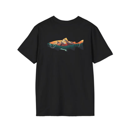Outdoor Graphic Tee, Fishing Shirt, Mountain Range Trout Design, Nature Lover Gift, Retro Hiking T-Shirt, Camping Apparel, Adventure Shirt