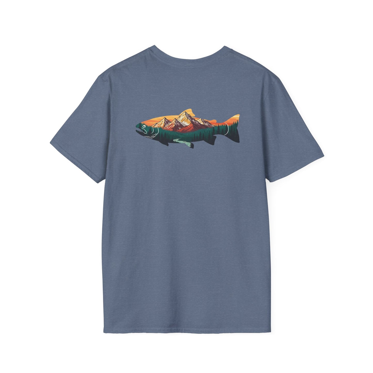 Outdoor Graphic Tee, Fishing Shirt, Mountain Range Trout Design, Nature Lover Gift, Retro Hiking T-Shirt, Camping Apparel, Adventure Shirt