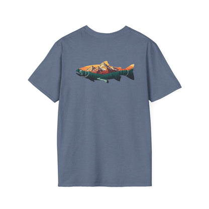 Outdoor Graphic Tee, Fishing Shirt, Mountain Range Trout Design, Nature Lover Gift, Retro Hiking T-Shirt, Camping Apparel, Adventure Shirt