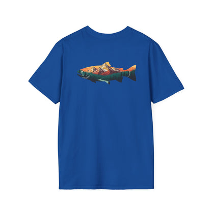 Outdoor Graphic Tee, Fishing Shirt, Mountain Range Trout Design, Nature Lover Gift, Retro Hiking T-Shirt, Camping Apparel, Adventure Shirt