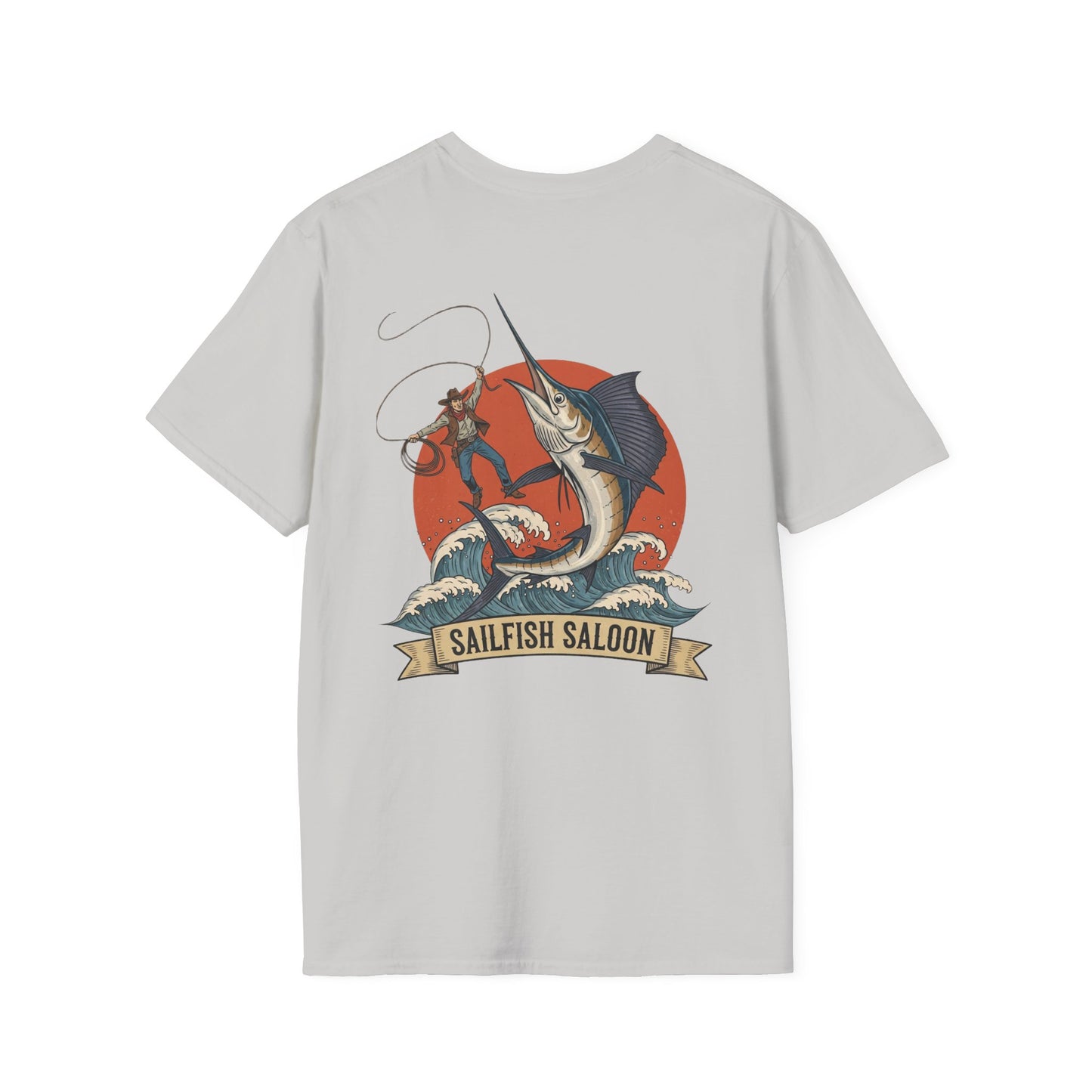 Sailfish Saloon Marlin Fishing T-Shirt | Vintage Marlin Wave Graphic