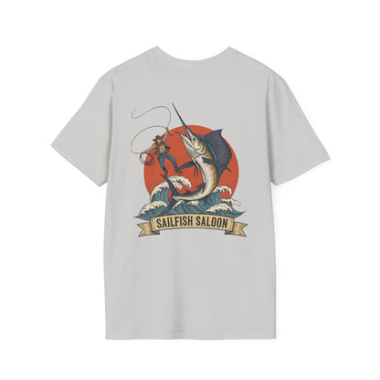 Sailfish Saloon Marlin Fishing T-Shirt | Vintage Marlin Wave Graphic