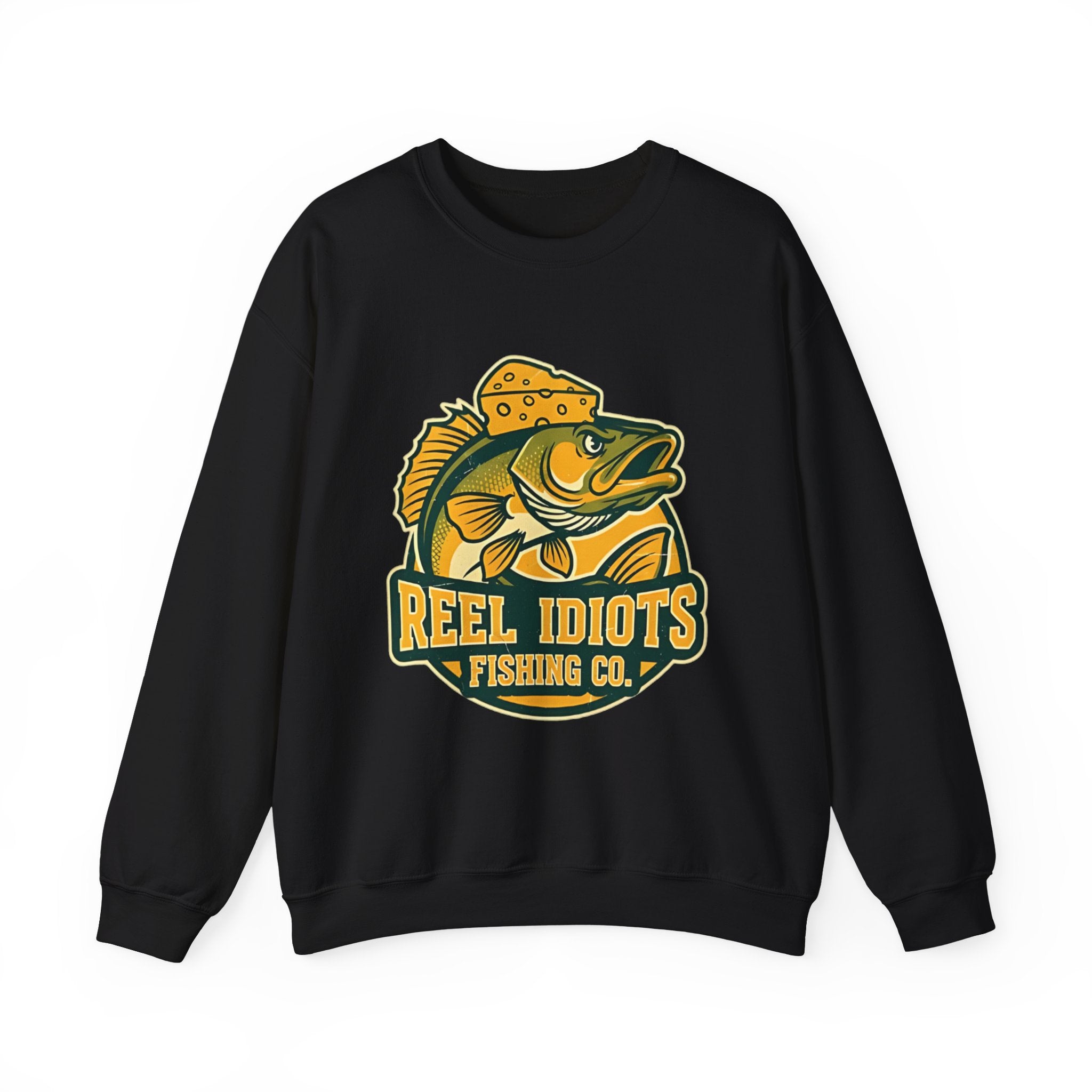 Fishing Sweatshirt — "Reel Idiots Fishing Co." Graphic Crewneck (Frictionless Back)
