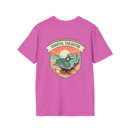 Coastal Tailgates Truck Beach Scene T-Shirt | Vintage Sunset Badge