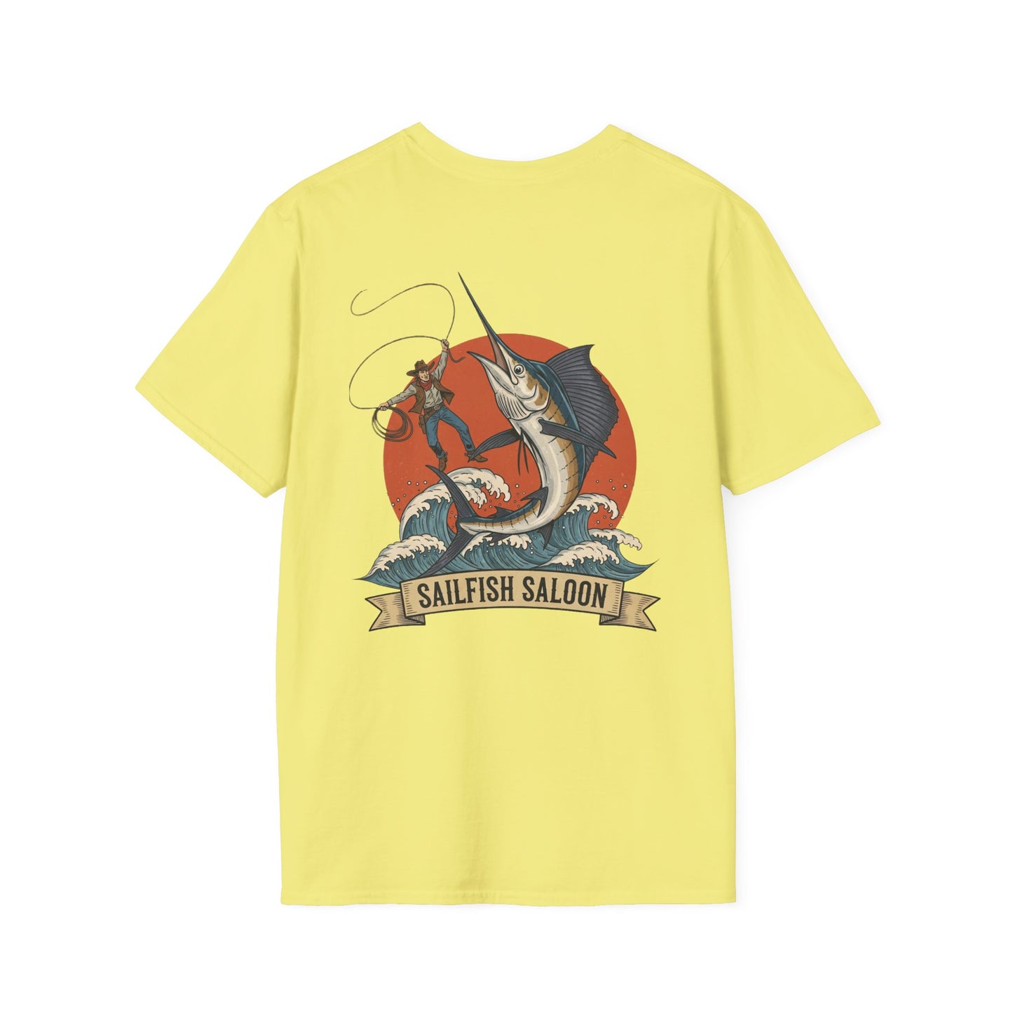 Sailfish Saloon Marlin Fishing T-Shirt | Vintage Marlin Wave Graphic
