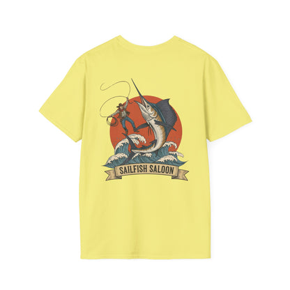 Sailfish Saloon Marlin Fishing T-Shirt | Vintage Marlin Wave Graphic