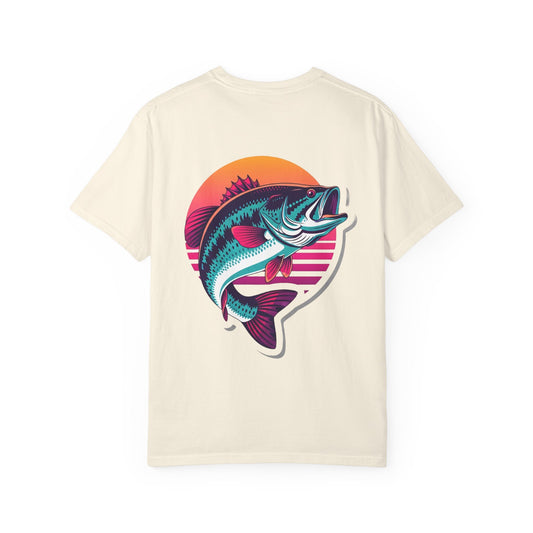 Retro Bass Fishing Shirt - Neon Synthwave 80s Graphic Tee - Funny Fishing Gift for Men - Comfort Colors Oversized Fisherman T-Shirt
