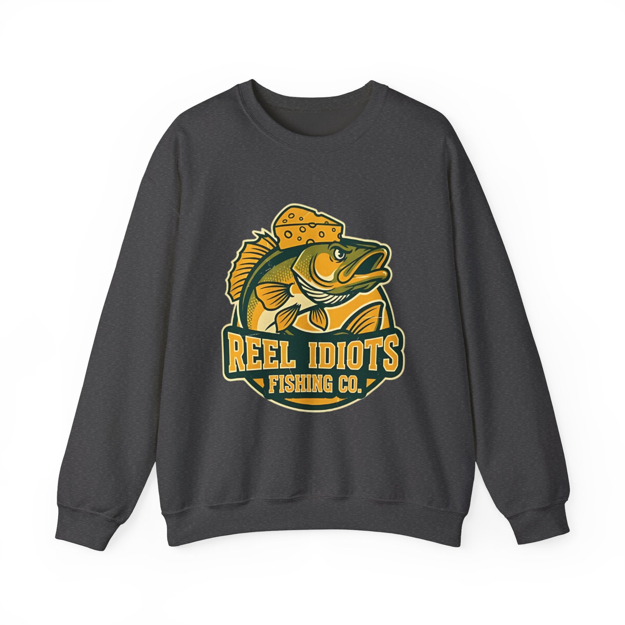 Fishing Sweatshirt — "Reel Idiots Fishing Co." Graphic Crewneck (Frictionless Back)