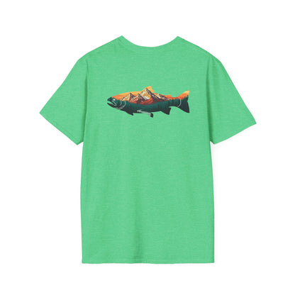 Outdoor Graphic Tee, Fishing Shirt, Mountain Range Trout Design, Nature Lover Gift, Retro Hiking T-Shirt, Camping Apparel, Adventure Shirt