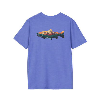 Outdoor Graphic Tee, Fishing Shirt, Mountain Range Trout Design, Nature Lover Gift, Retro Hiking T-Shirt, Camping Apparel, Adventure Shirt