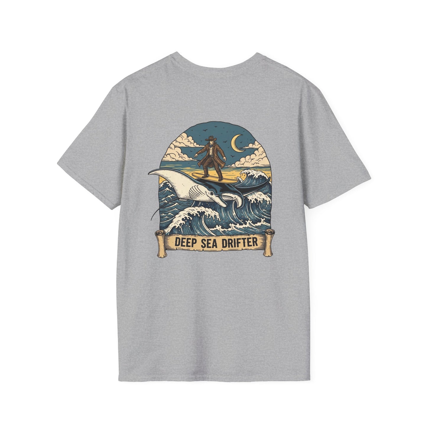 Deep Sea Drifter T-Shirt | Cowboy Surfing Manta Ray | Western Ocean Art | Rugged Coastal Style | Lowcountry Apparel | Sea Cowboy Tee