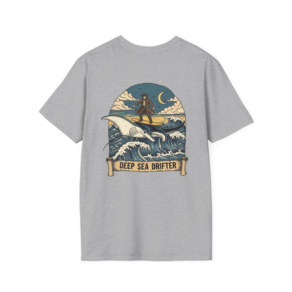Deep Sea Drifter T-Shirt | Cowboy Surfing Manta Ray | Western Ocean Art | Rugged Coastal Style | Lowcountry Apparel | Sea Cowboy Tee