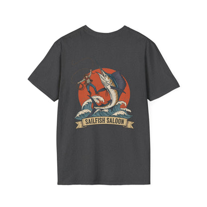 Sailfish Saloon Marlin Fishing T-Shirt | Vintage Marlin Wave Graphic