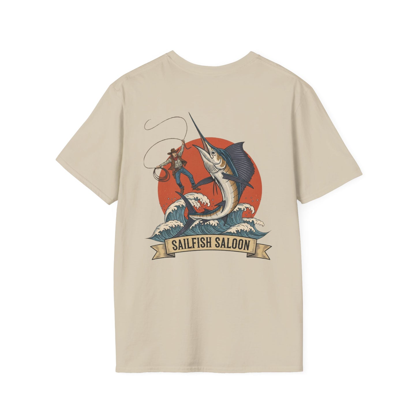 Sailfish Saloon Marlin Fishing T-Shirt | Vintage Marlin Wave Graphic