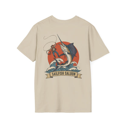 Sailfish Saloon Marlin Fishing T-Shirt | Vintage Marlin Wave Graphic