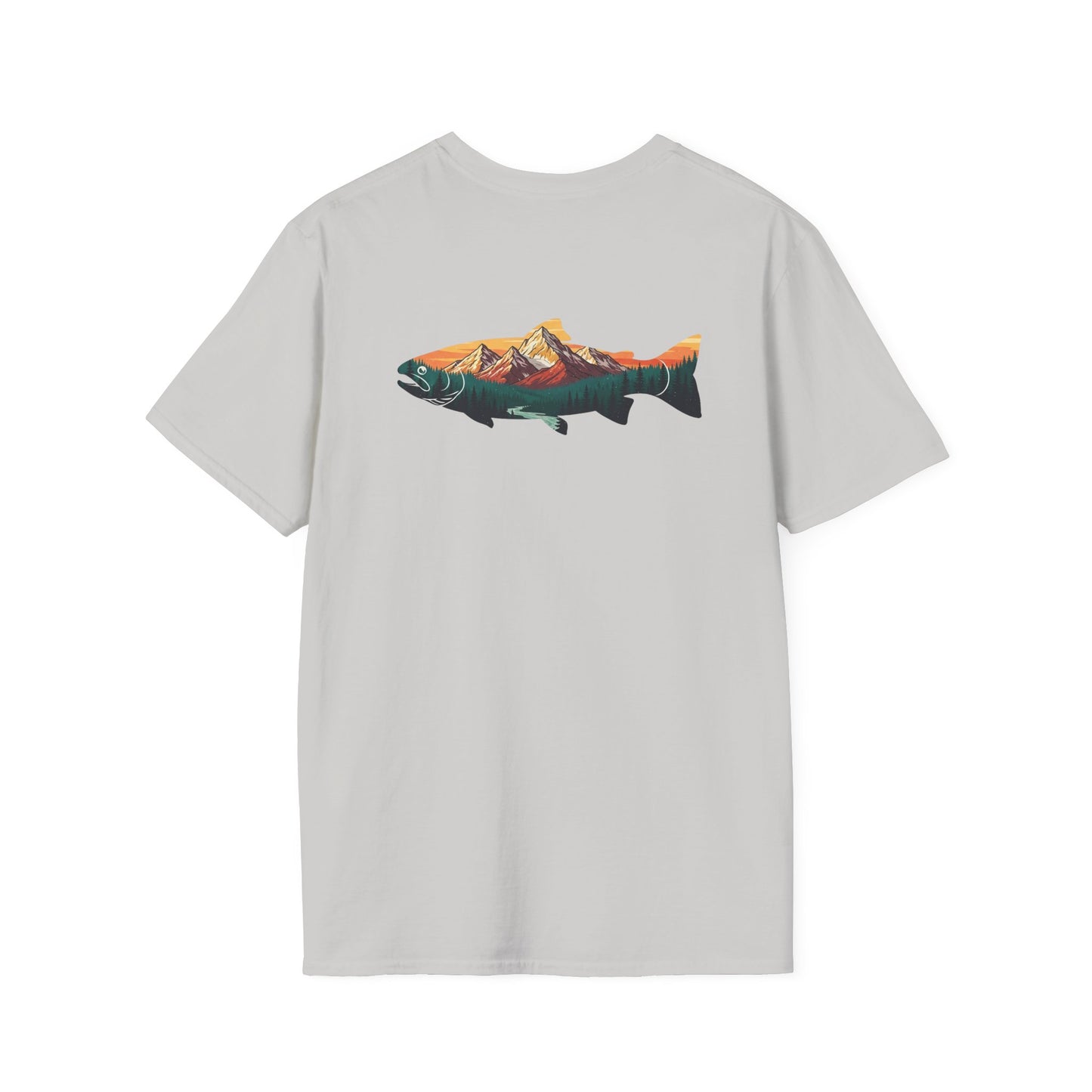 Outdoor Graphic Tee, Fishing Shirt, Mountain Range Trout Design, Nature Lover Gift, Retro Hiking T-Shirt, Camping Apparel, Adventure Shirt