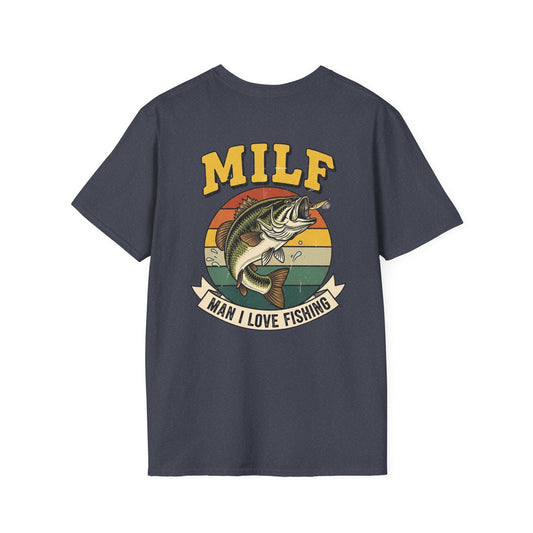 MILF Man I Love Fishing T-Shirt | Bass Retro Sunset Fishing Design