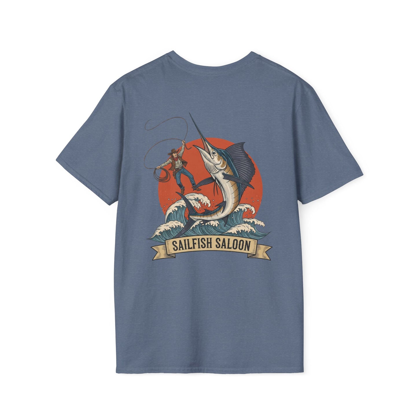 Sailfish Saloon Marlin Fishing T-Shirt | Vintage Marlin Wave Graphic