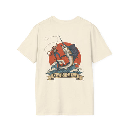 Sailfish Saloon Marlin Fishing T-Shirt | Vintage Marlin Wave Graphic