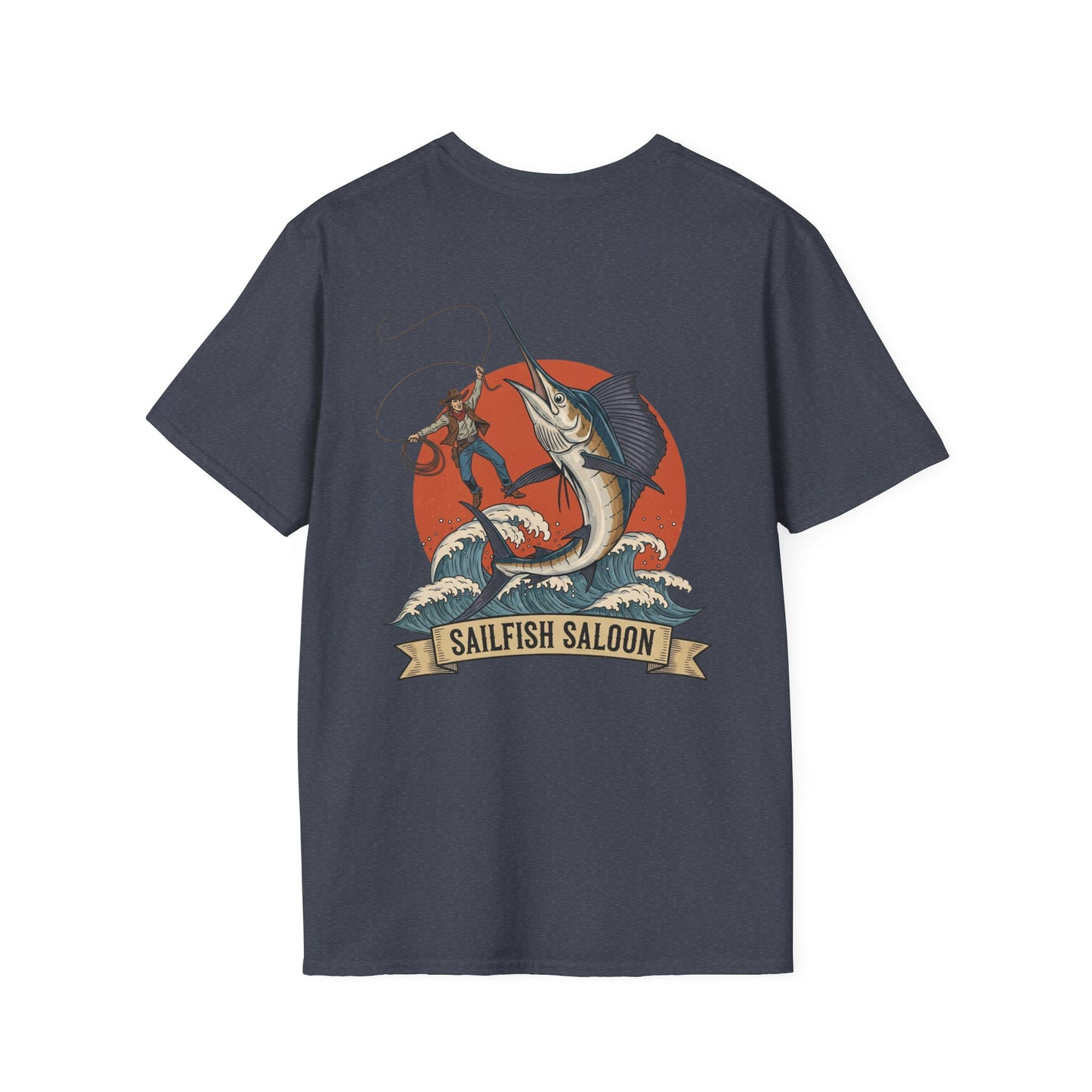 Sailfish Saloon Marlin Fishing T-Shirt | Vintage Marlin Wave Graphic