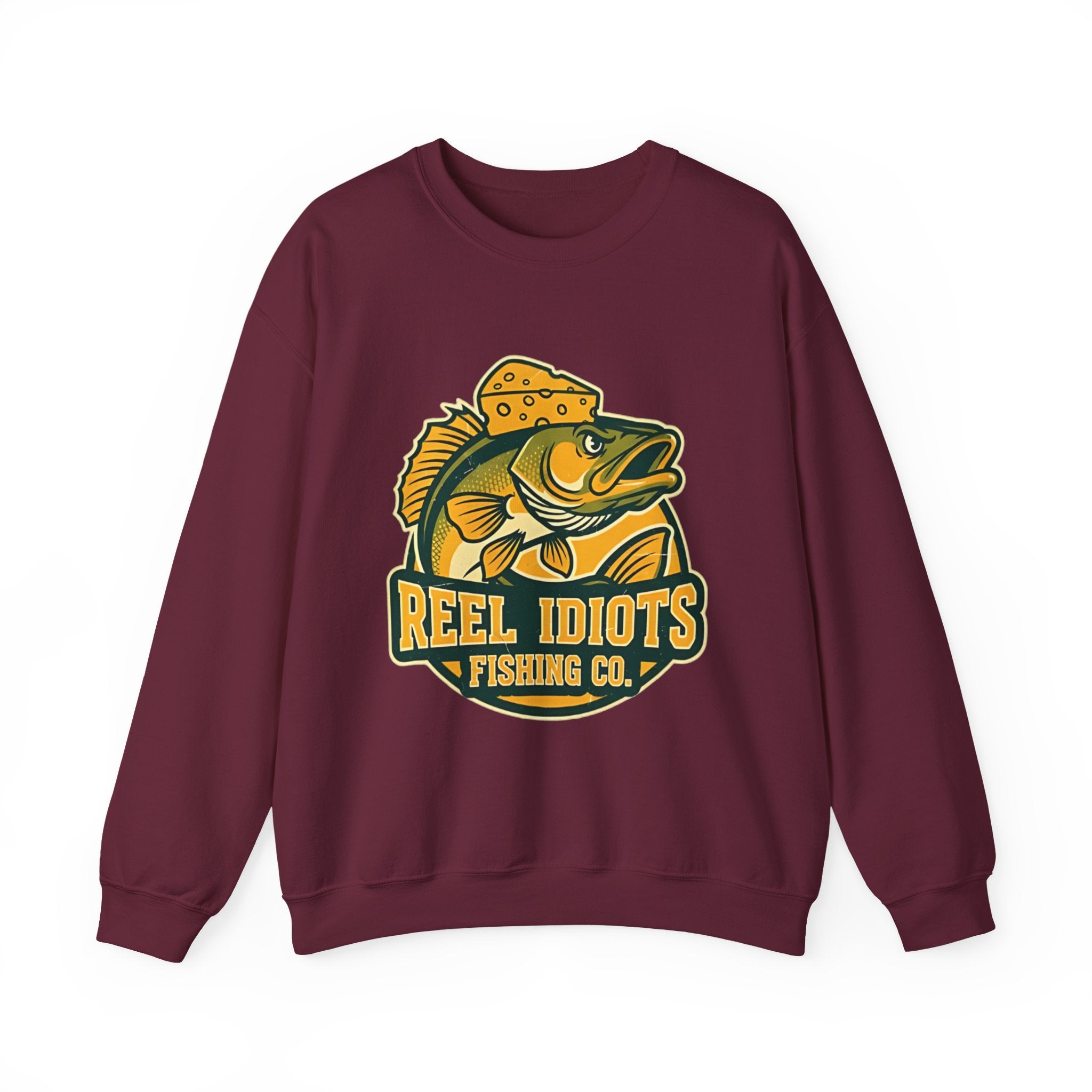 Fishing Sweatshirt — "Reel Idiots Fishing Co." Graphic Crewneck (Frictionless Back)