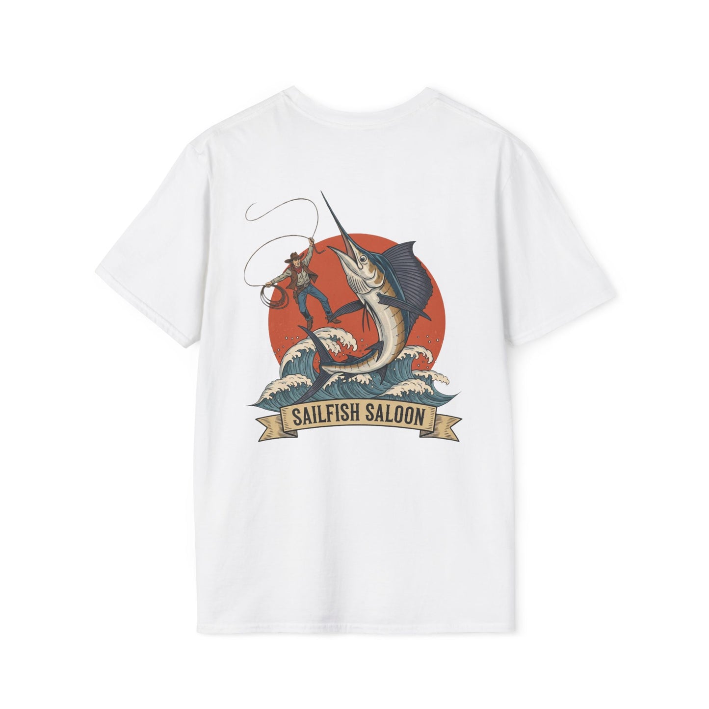 Sailfish Saloon Marlin Fishing T-Shirt | Vintage Marlin Wave Graphic