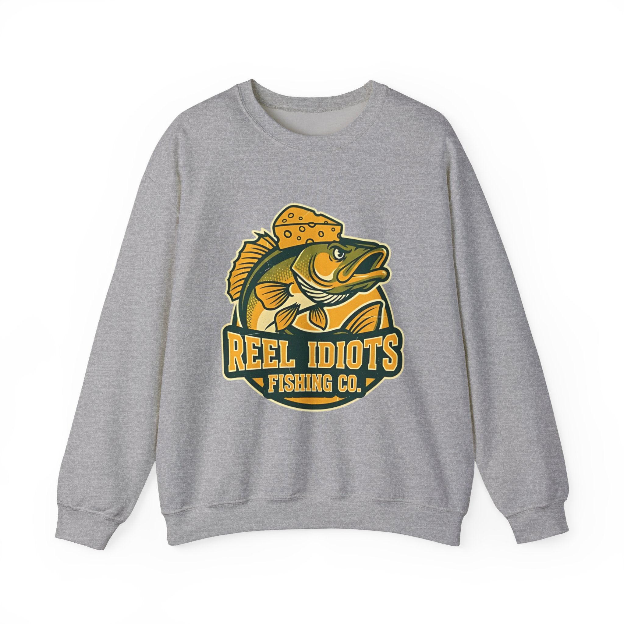 Fishing Sweatshirt — "Reel Idiots Fishing Co." Graphic Crewneck (Frictionless Back)