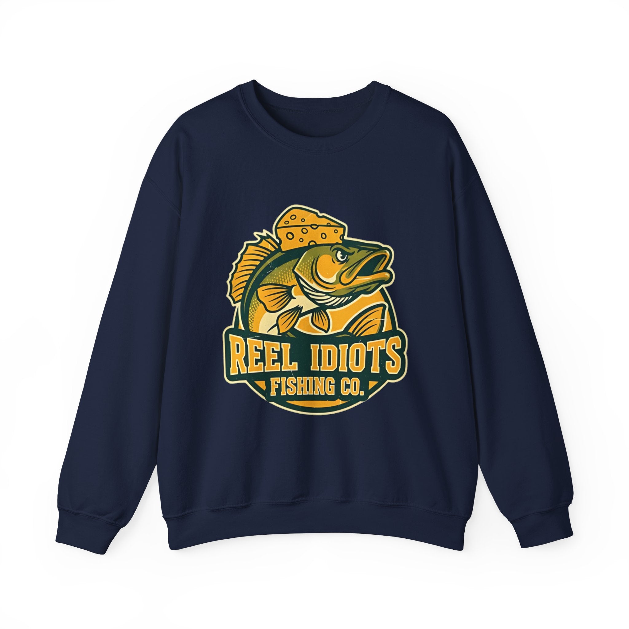 Fishing Sweatshirt — "Reel Idiots Fishing Co." Graphic Crewneck (Frictionless Back)