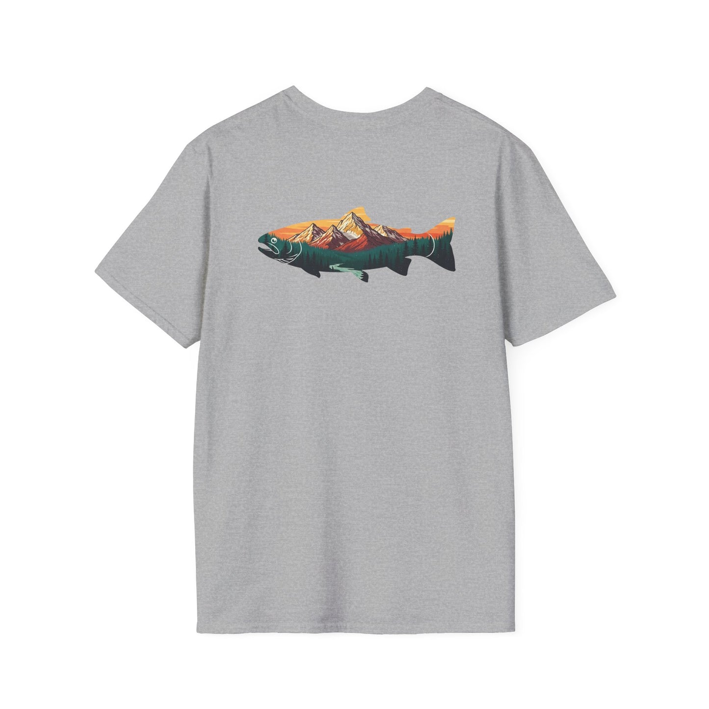 Outdoor Graphic Tee, Fishing Shirt, Mountain Range Trout Design, Nature Lover Gift, Retro Hiking T-Shirt, Camping Apparel, Adventure Shirt