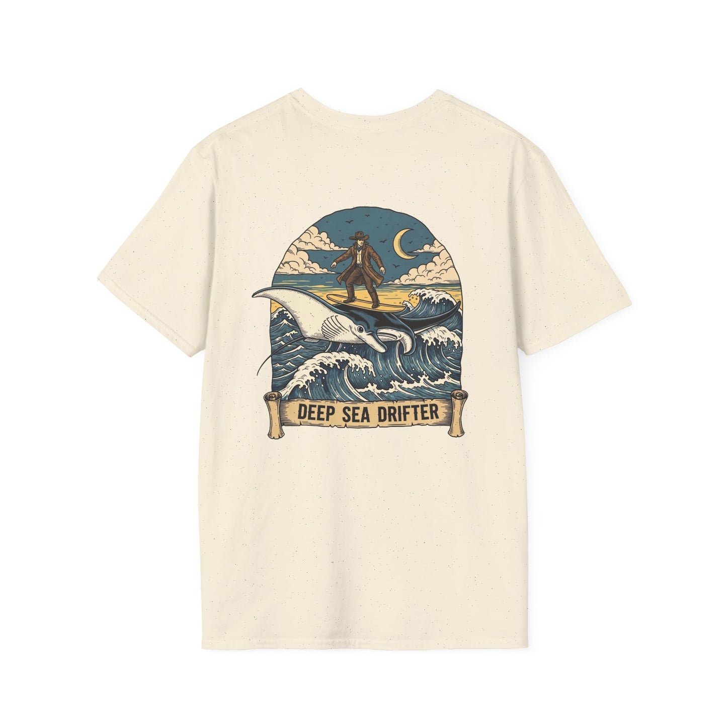 Deep Sea Drifter T-Shirt | Cowboy Surfing Manta Ray | Western Ocean Art | Rugged Coastal Style | Lowcountry Apparel | Sea Cowboy Tee