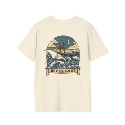 Deep Sea Drifter T-Shirt | Cowboy Surfing Manta Ray | Western Ocean Art | Rugged Coastal Style | Lowcountry Apparel | Sea Cowboy Tee