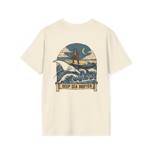 Deep Sea Drifter T-Shirt | Cowboy Surfing Manta Ray | Western Ocean Art | Rugged Coastal Style | Lowcountry Apparel | Sea Cowboy Tee