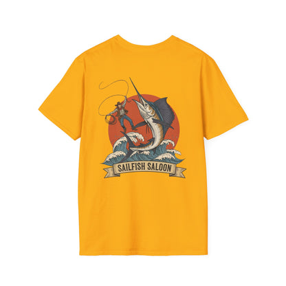 Sailfish Saloon Marlin Fishing T-Shirt | Vintage Marlin Wave Graphic