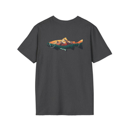 Outdoor Graphic Tee, Fishing Shirt, Mountain Range Trout Design, Nature Lover Gift, Retro Hiking T-Shirt, Camping Apparel, Adventure Shirt