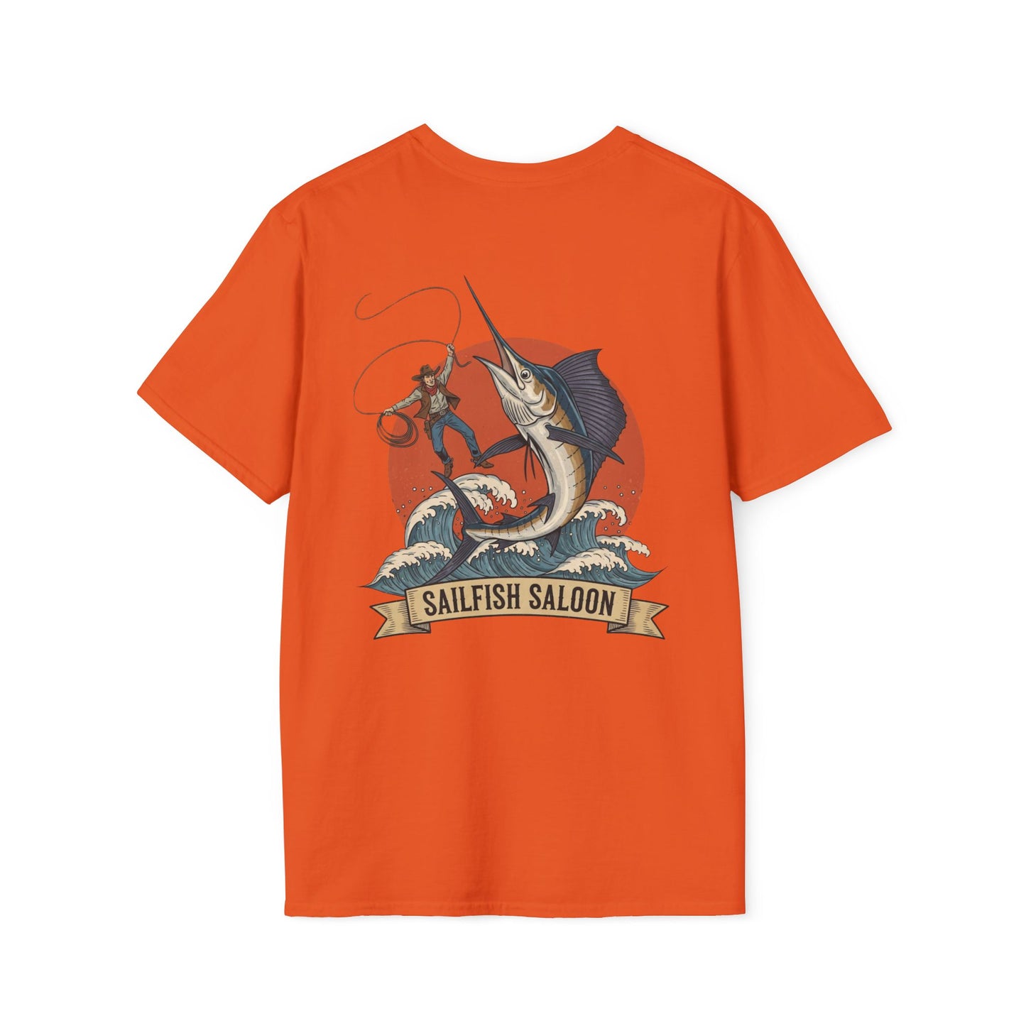 Sailfish Saloon Marlin Fishing T-Shirt | Vintage Marlin Wave Graphic