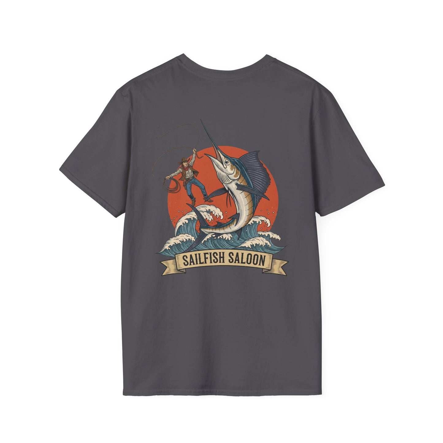 Sailfish Saloon Marlin Fishing T-Shirt | Vintage Marlin Wave Graphic
