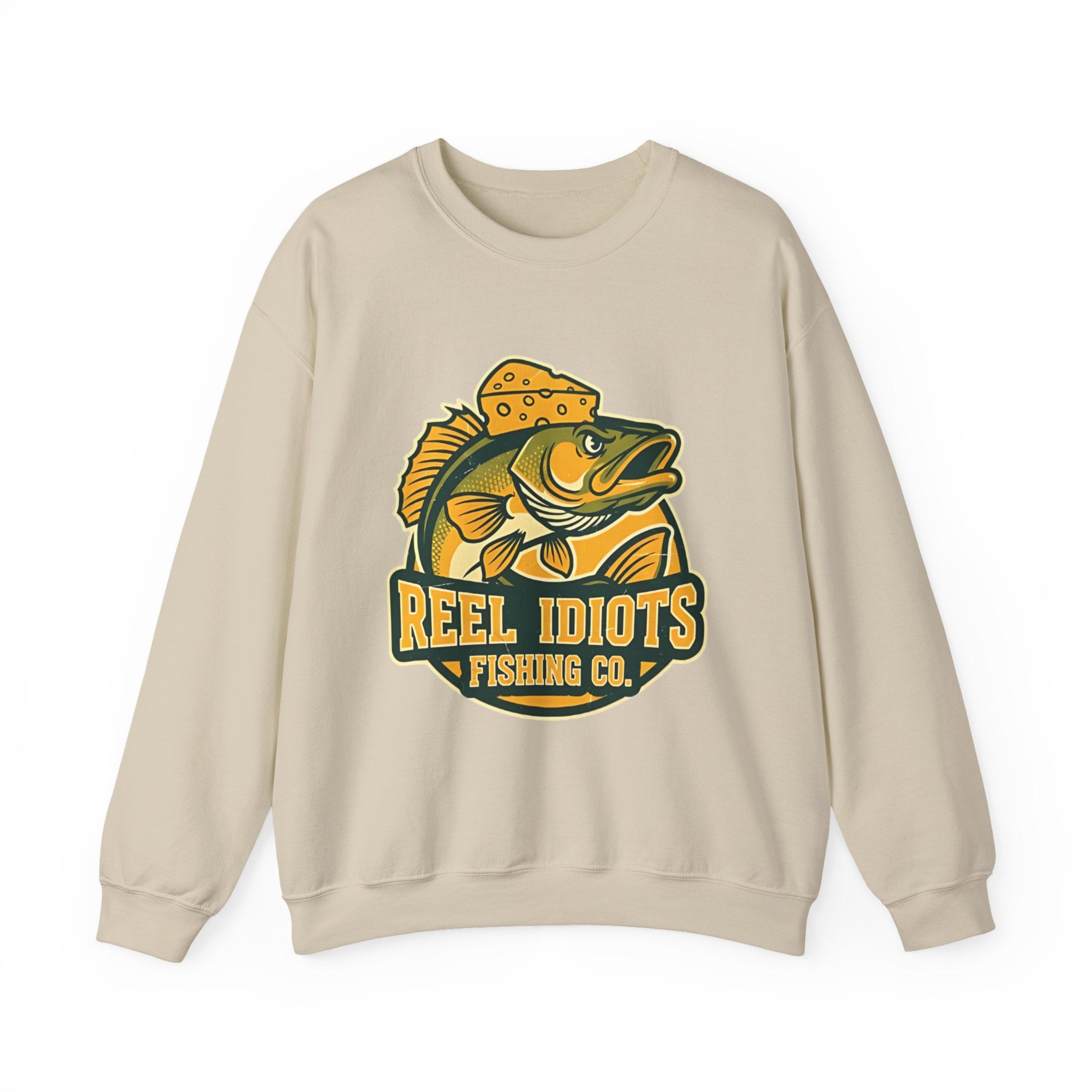 Fishing Sweatshirt — "Reel Idiots Fishing Co." Graphic Crewneck (Frictionless Back)