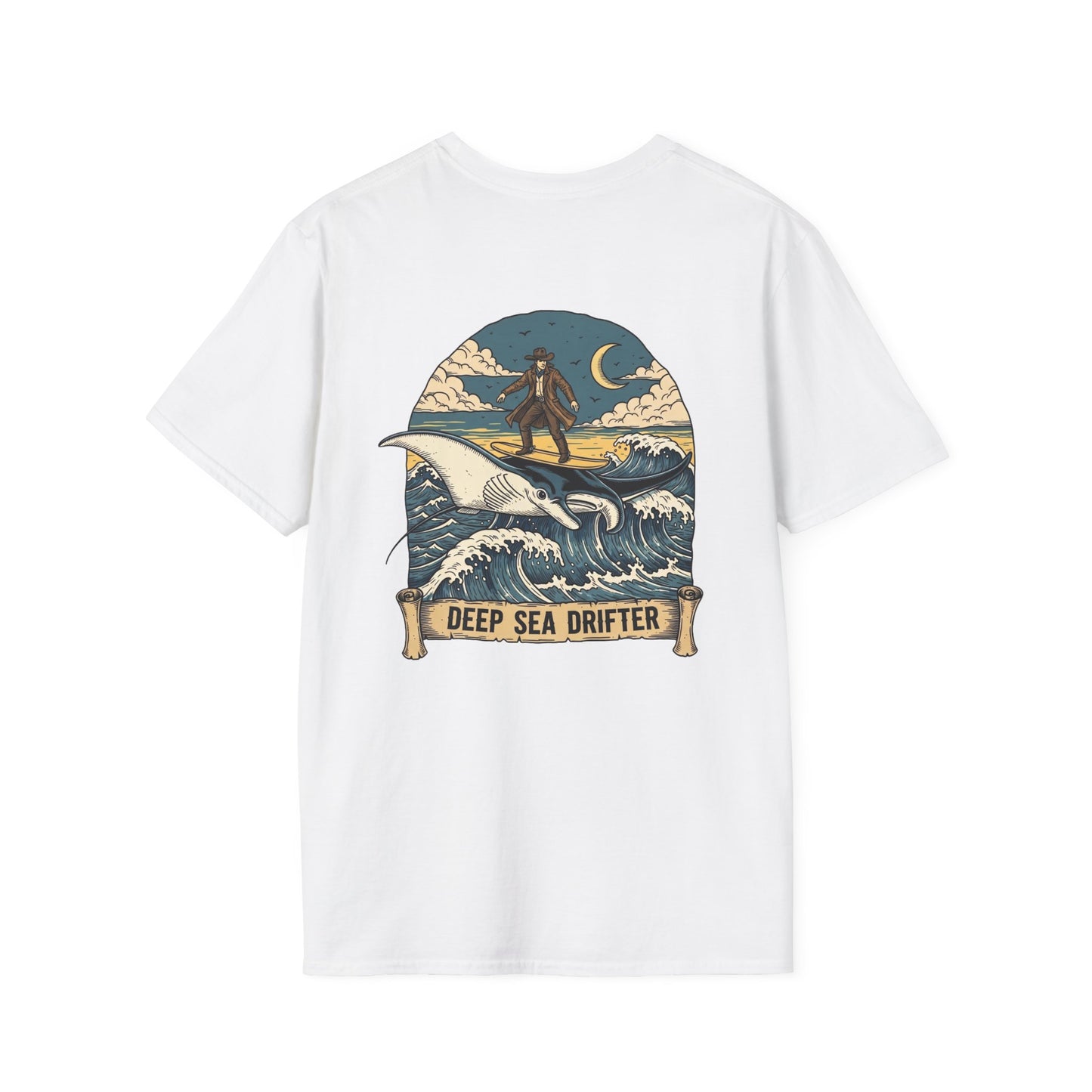 Deep Sea Drifter T-Shirt | Cowboy Surfing Manta Ray | Western Ocean Art | Rugged Coastal Style | Lowcountry Apparel | Sea Cowboy Tee