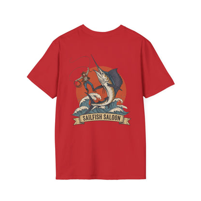 Sailfish Saloon Marlin Fishing T-Shirt | Vintage Marlin Wave Graphic