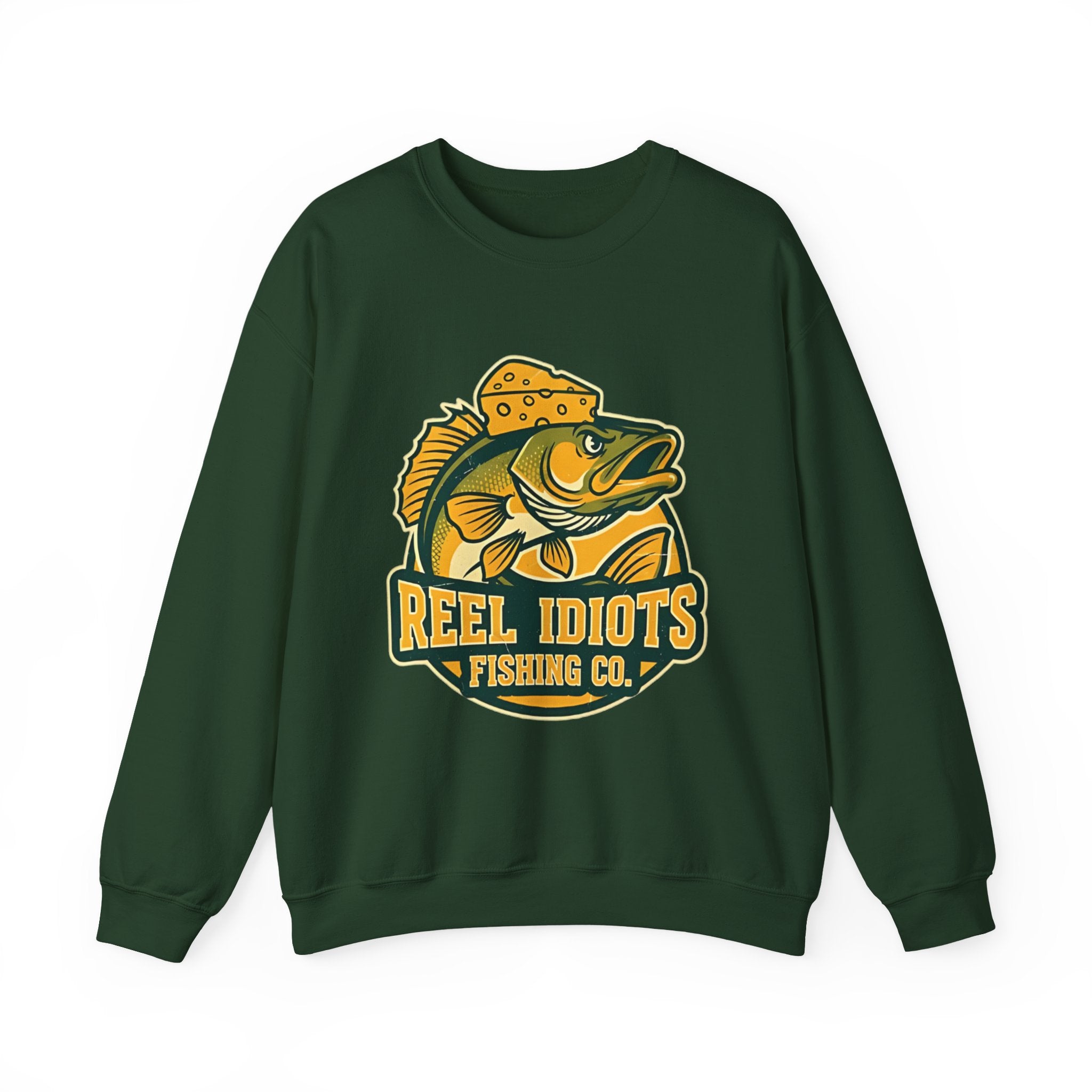 Fishing Sweatshirt — "Reel Idiots Fishing Co." Graphic Crewneck (Frictionless Back)